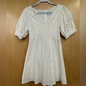 White plunge neck mini dress